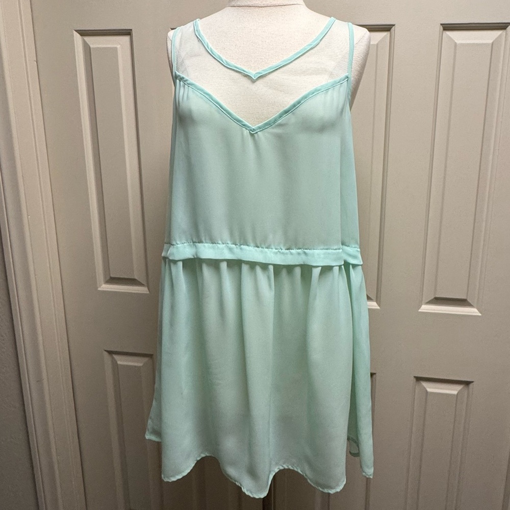 LILY WHITE Light Mint Slip Dress Baby Doll Dress in Sheer Poly Crepe and Netting